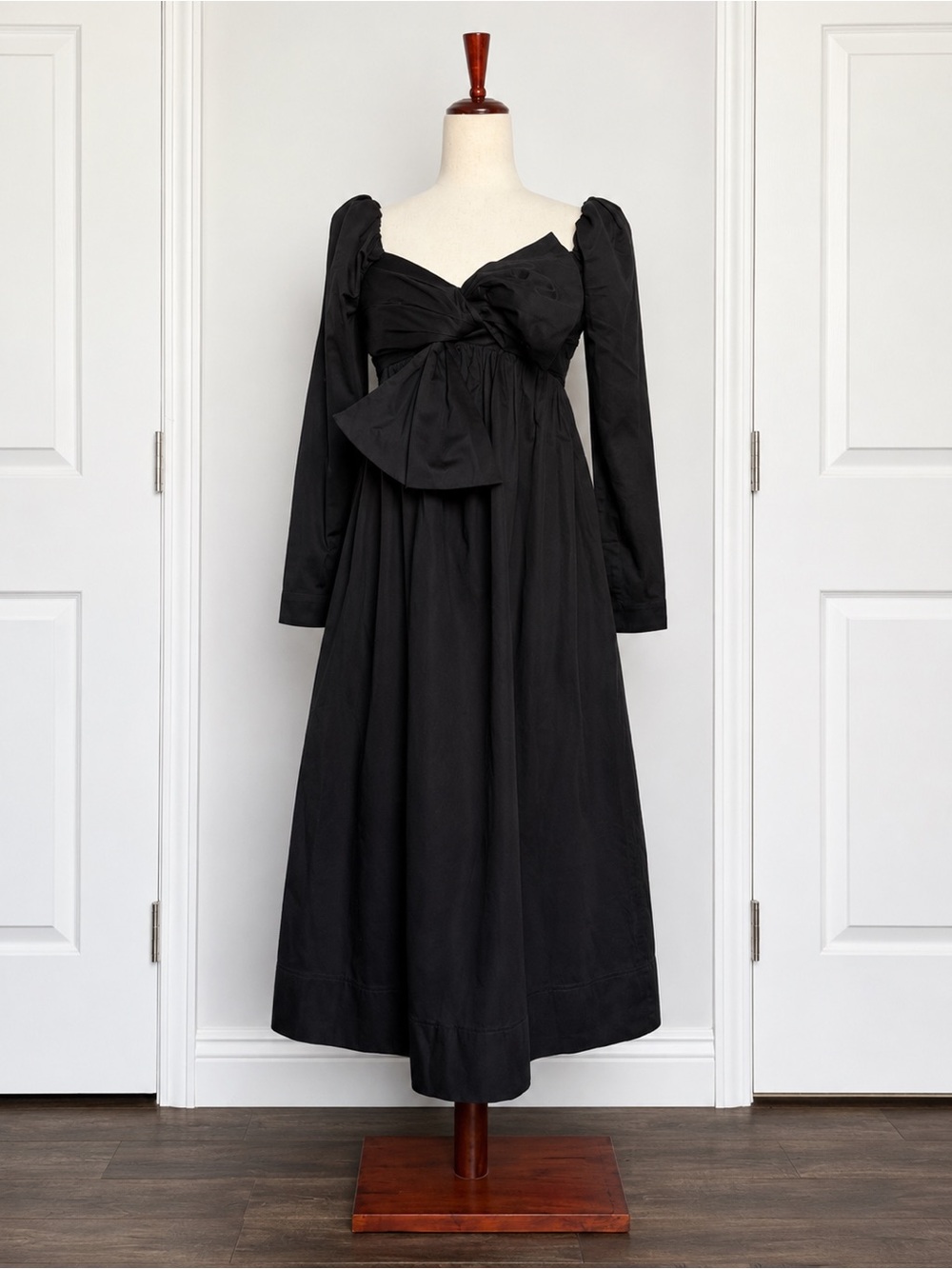 Aje Valentina Bow Midi Dress Black Cotton Poplin Puff Sleeve US 6 AU 10 - Picture 2 of 12